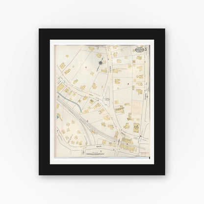 Old map wall art mockup — black gallery frame with white mat — Sanborn Fire Insurance Map from Hingham, Plymouth County, Massachusetts (1948), Sheet #0005