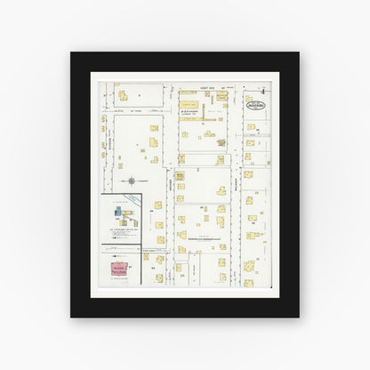 Old map wall art mockup — black gallery frame with white mat — Sanborn Fire Insurance Map from Jacksboro, Jack County, Texas (1921), Sheet #0004