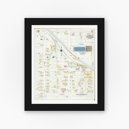 Old map wall art mockup — black gallery frame with white mat — Sanborn Fire Insurance Map from Loudonville, Ashland County, Ohio (1924), Sheet #0007