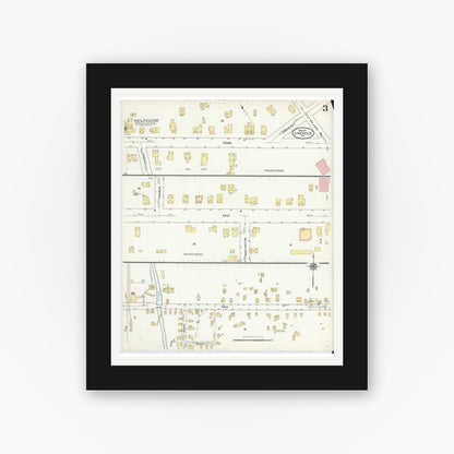 Old map wall art mockup — black gallery frame with white mat — Sanborn Fire Insurance Map from Linesville, Crawford County, Pennsylvania (1911), Sheet #0003