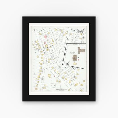 Old map wall art mockup — black gallery frame with white mat — Sanborn Fire Insurance Map from Saint Clairsville, Belmont County, Ohio (1924), Sheet #0006