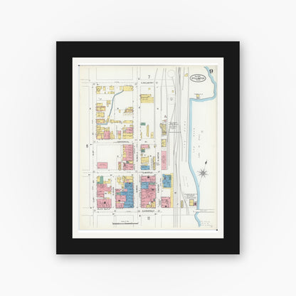 Old map wall art mockup — black gallery frame with white mat — Sanborn Fire Insurance Map from Stillwater, Washington County, Minnesota (1904), Sheet #0009