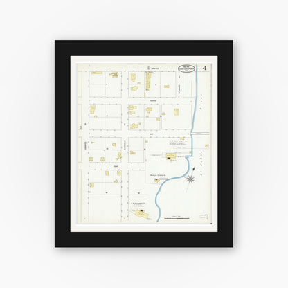 Old map wall art mockup — black gallery frame with white mat — Sanborn Fire Insurance Map from Green Cove Springs, Clay County, Florida (1909), Sheet #0004
