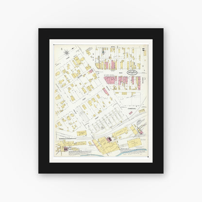 Old map wall art mockup — black gallery frame with white mat — Sanborn Fire Insurance Map from Mound City, Pulaski County, Illinois (1907), Sheet #0002
