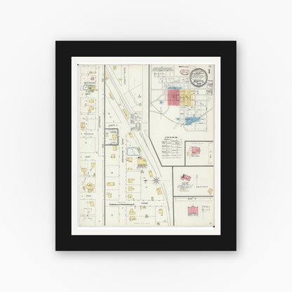Old map wall art mockup — black gallery frame with white mat — Sanborn Fire Insurance Map from Memphis, Scotland County, Missouri (1898) - Complete Map Set