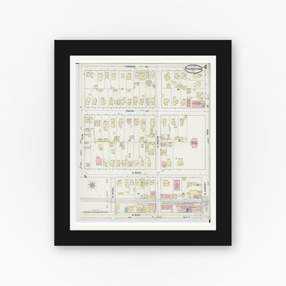 Old map wall art mockup — black gallery frame with white mat — Sanborn Fire Insurance Map from Youngstown, Mahoning County, Ohio (1889), Sheet #0004