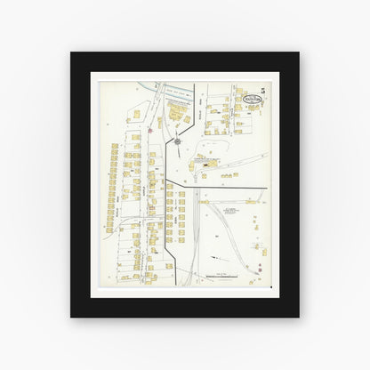 Old map wall art mockup — black gallery frame with white mat — Sanborn Fire Insurance Map from South Fork, Cambria County, Pennsylvania (1916), Sheet #0005