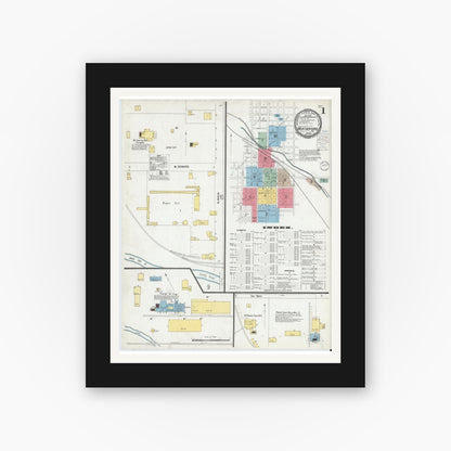Old map wall art mockup — black gallery frame with white mat — Sanborn Fire Insurance Map from Weatherford, Parker County, Texas (1900) - Complete Map Set