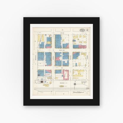 Old map wall art mockup — black gallery frame with white mat — Sanborn Fire Insurance Map from Dublin, Erath County, Texas (1921), Sheet #0002