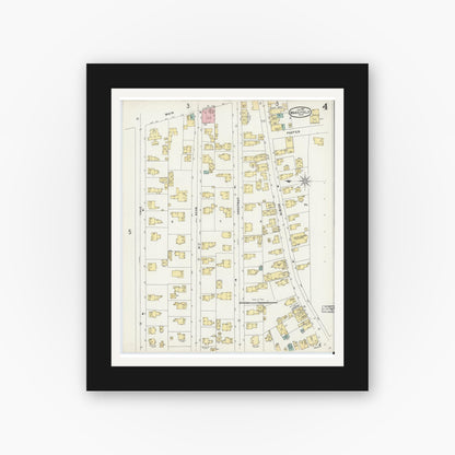 Old map wall art mockup — black gallery frame with white mat — Sanborn Fire Insurance Map from Wakefield, Middlesex County, Massachusetts (1897), Sheet #0004