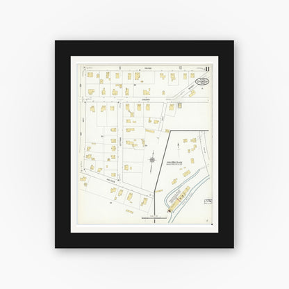 Old map wall art mockup — black gallery frame with white mat — Sanborn Fire Insurance Map from Spencer, Worcester County, Massachusetts (1912), Sheet #0011