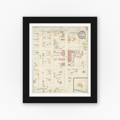 Old map wall art mockup — black gallery frame with white mat — Sanborn Fire Insurance Map from Grand View, Spencer County, Indiana (1898) - Complete Map Set