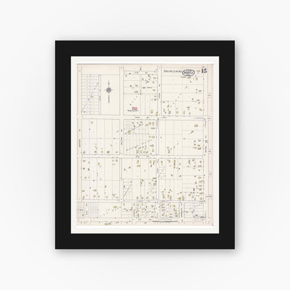 Old map wall art mockup — black gallery frame with white mat — Sanborn Fire Insurance Map from Bemidji, Beltrami County, Minnesota (1922), Sheet #0015