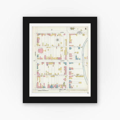 Old map wall art mockup — black gallery frame with white mat — Sanborn Fire Insurance Map from Carlisle, Cumberland County, Pennsylvania (1902), Sheet #0005