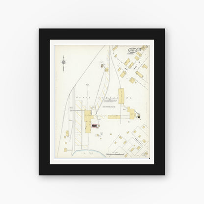 Old map wall art mockup — black gallery frame with white mat — Sanborn Fire Insurance Map from Ocala, Marion County, Florida (1912), Sheet #0031
