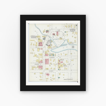 Old map wall art mockup — black gallery frame with white mat — Sanborn Fire Insurance Map from Fenton, Genesee County, Michigan (1895), Sheet #0003