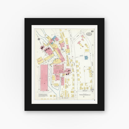 Old map wall art mockup — black gallery frame with white mat — Sanborn Fire Insurance Map from Webster, Worcester County, Massachusetts (1911), Sheet #0010