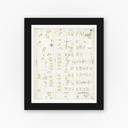 Old map wall art mockup — black gallery frame with white mat — Sanborn Fire Insurance Map from Bluffton, Wells County, Indiana (1906), Sheet #0011