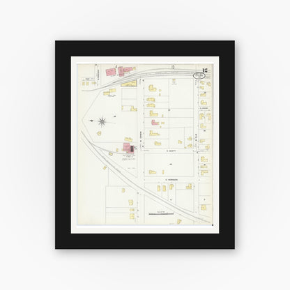 Old map wall art mockup — black gallery frame with white mat — Sanborn Fire Insurance Map from Tyler, Smith County, Texas (1907), Sheet #0012