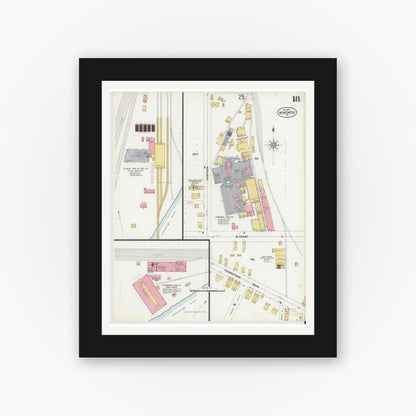 Old map wall art mockup — black gallery frame with white mat — Sanborn Fire Insurance Map from New Castle, Lawrence County, Pennsylvania (1899), Sheet #0018