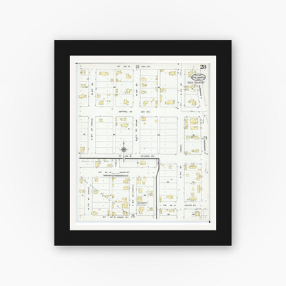 Old map wall art mockup — black gallery frame with white mat — Sanborn Fire Insurance Map from Stillwater, Washington County, Minnesota (1910), Sheet #0028