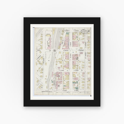 Old map wall art mockup — black gallery frame with white mat — Sanborn Fire Insurance Map from Alliance, Stark County, Ohio (1888), Sheet #0002