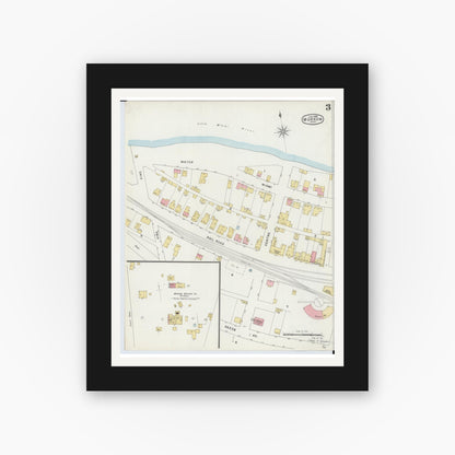 Old map wall art mockup — black gallery frame with white mat — Sanborn Fire Insurance Map from Morrow, Warren County, Ohio (1895), Sheet #0003
