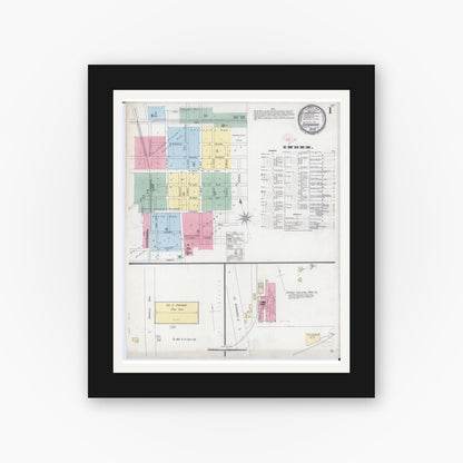 Old map wall art mockup — black gallery frame with white mat — Sanborn Fire Insurance Map from Sycamore, De Kalb County, Illinois (1896), Sheet #0001