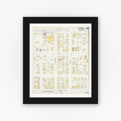 Old map wall art mockup — black gallery frame with white mat — Sanborn Fire Insurance Map from Michigan City, La Porte County, Indiana (1899), Sheet #0018