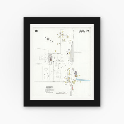 Old map wall art mockup — black gallery frame with white mat — Sanborn Fire Insurance Map from Freeport, Brazoria County, Texas (1926), Sheet #0010