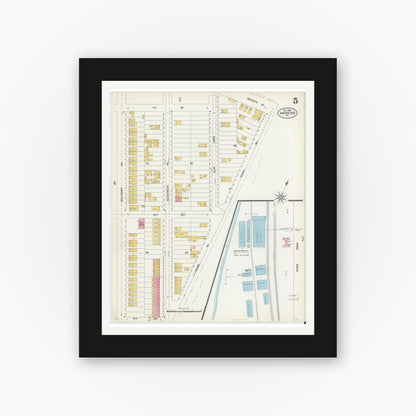 Old map wall art mockup — black gallery frame with white mat — Sanborn Fire Insurance Map from Ambridge, Beaver County, Pennsylvania (1905), Sheet #0005