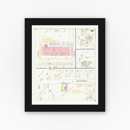 Old map wall art mockup — black gallery frame with white mat — Sanborn Fire Insurance Map from Clinton, Clinton County, Iowa (1897), Sheet #0029