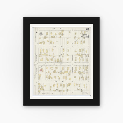Old map wall art mockup — black gallery frame with white mat — Sanborn Fire Insurance Map from Stillwater, Washington County, Minnesota (1888), Sheet #0022