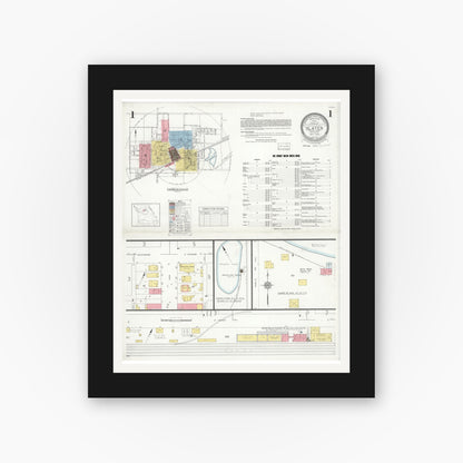 Old map wall art mockup — black gallery frame with white mat — Sanborn Fire Insurance Map from Slater, Saline County, Missouri (1933), Sheet #0001