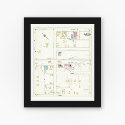 Old map wall art mockup — black gallery frame with white mat — Sanborn Fire Insurance Map from Hammonton, Atlantic County, New Jersey (1914), Sheet #0003
