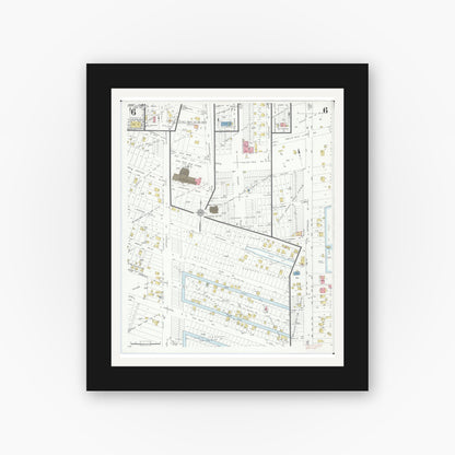 Old map wall art mockup — black gallery frame with white mat — Sanborn Fire Insurance Map from Saint Clair Shores, Macomb County, Michigan (1933), Sheet #0006