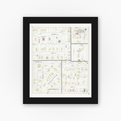 Old map wall art mockup — black gallery frame with white mat — Sanborn Fire Insurance Map from Collinsville, Madison County, Illinois (1907), Sheet #0009