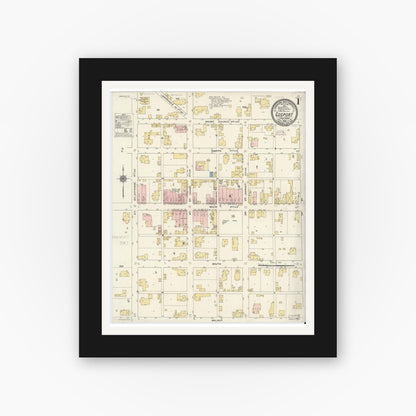 Old map wall art mockup — black gallery frame with white mat — Sanborn Fire Insurance Map from Gosport, Owen County, Indiana (1910) - Complete Map Set