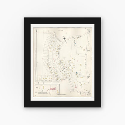 Old map wall art mockup — black gallery frame with white mat — Sanborn Fire Insurance Map from Chappaqua, Westchester County, New York (1947), Sheet #0003