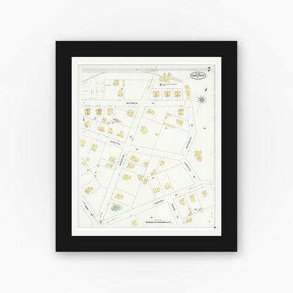 Old map wall art mockup — black gallery frame with white mat — Sanborn Fire Insurance Map from Swarthmore, Delaware County, Pennsylvania (1909), Sheet #0007