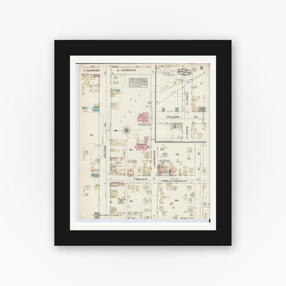 Old map wall art mockup — black gallery frame with white mat — Sanborn Fire Insurance Map from Appleton, Outagamie County, Wisconsin (1883), Sheet #0005