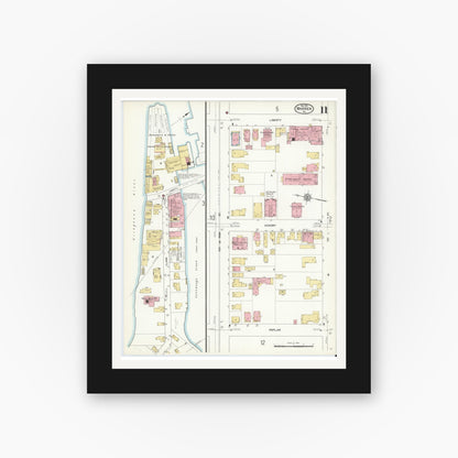 Old map wall art mockup — black gallery frame with white mat — Sanborn Fire Insurance Map from Warren, Warren County, Pennsylvania (1912), Sheet #0011