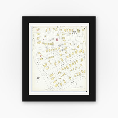 Old map wall art mockup — black gallery frame with white mat — Sanborn Fire Insurance Map from Warren, Trumbull County, Ohio (1908), Sheet #0008