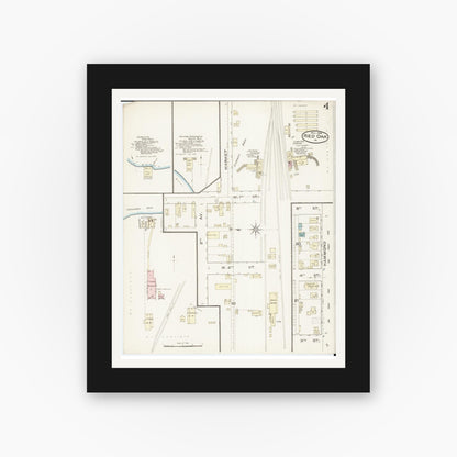 Old map wall art mockup — black gallery frame with white mat — Sanborn Fire Insurance Map from Red Oak, Montgomery County, Iowa (1886), Sheet #0004