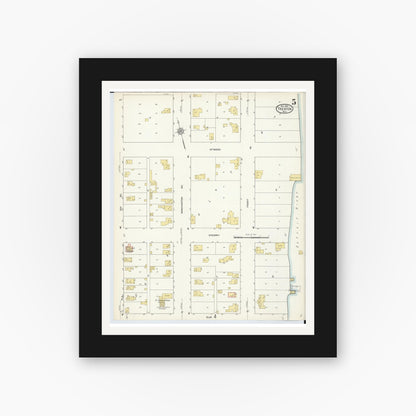 Old map wall art mockup — black gallery frame with white mat — Sanborn Fire Insurance Map from Trenton, Wayne County, Michigan (1912), Sheet #0005