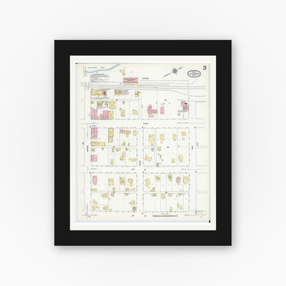 Old map wall art mockup — black gallery frame with white mat — Sanborn Fire Insurance Map from Le Sueur, Le Sueur County, Minnesota (1911), Sheet #0003