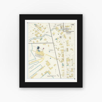 Old map wall art mockup — black gallery frame with white mat — Sanborn Fire Insurance Map from Escanaba, Delta County, Michigan (1906), Sheet #0034
