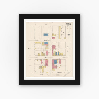 Old map wall art mockup — black gallery frame with white mat — Sanborn Fire Insurance Map from Texhoma, Texas County, Oklahoma and Sherman County, Texas, Texas (1922), Sheet #0002