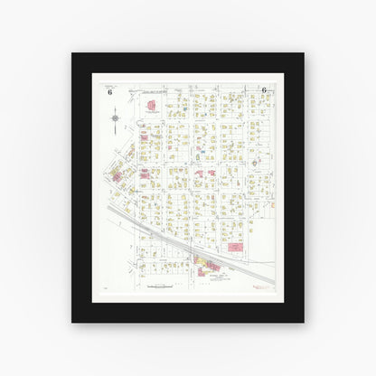 Old map wall art mockup — black gallery frame with white mat — Sanborn Fire Insurance Map from Harvard, McHenry County, Illinois (1934), Sheet #0006