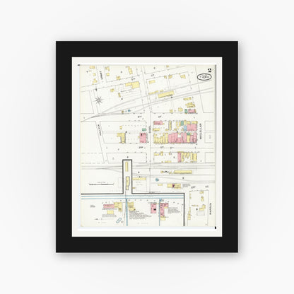 Old map wall art mockup — black gallery frame with white mat — Sanborn Fire Insurance Map from Tama, Tama County, Iowa (1894), Sheet #0002